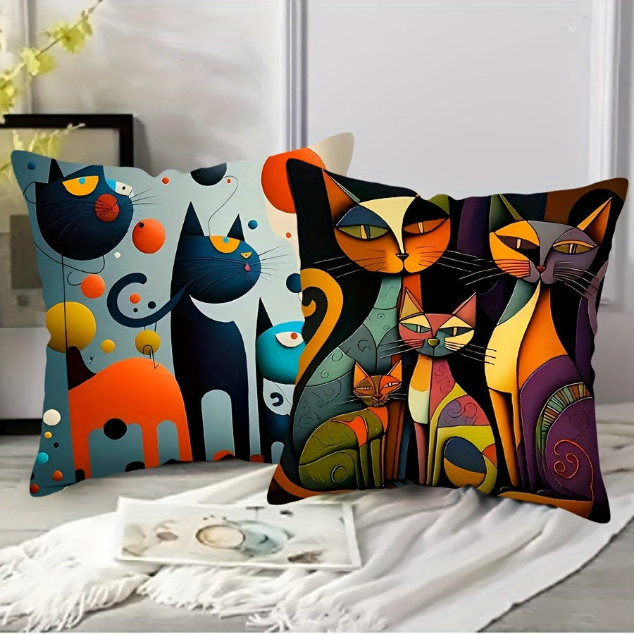 Abstract Cat Print Decorative Throw Pillow Covers with Smooth Soft Zip Closure for Home, Bedroom, Sofa, Car, and Office Decoration - 1pc (Pillow Core Not Included)