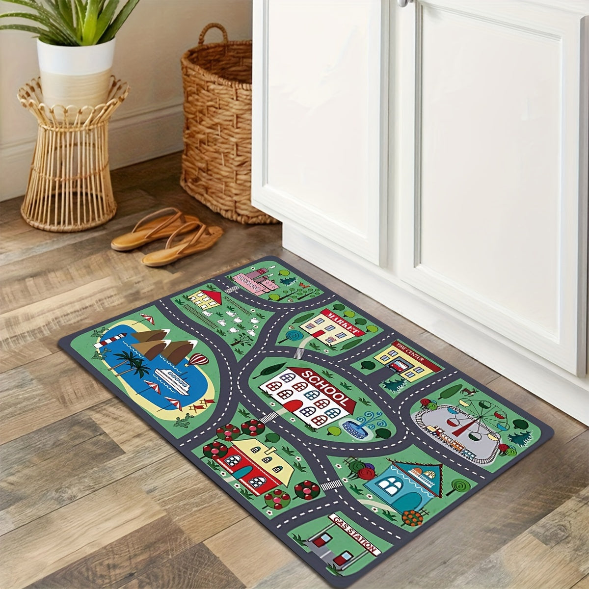 Get the 1pc Urban Road Pattern Living Room Area Rug for your home. Made from machine washable polyester with PVC backing, this non-slip, moisture-proof rug is perfect for any room in your home. Ideal for home decoration in the bedroom, kitchen, bathroom