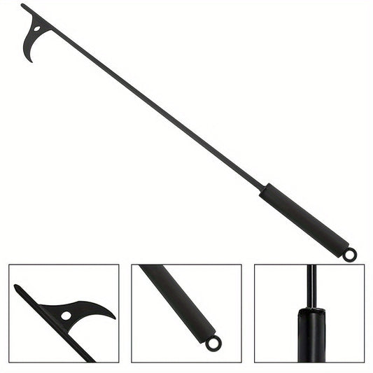 Long-handled fire poker made of durable black iron for grabbing fireplace logs, ideal for wood stoves, campfires, and BBQ grills. A must-have accessory for your fireplace.