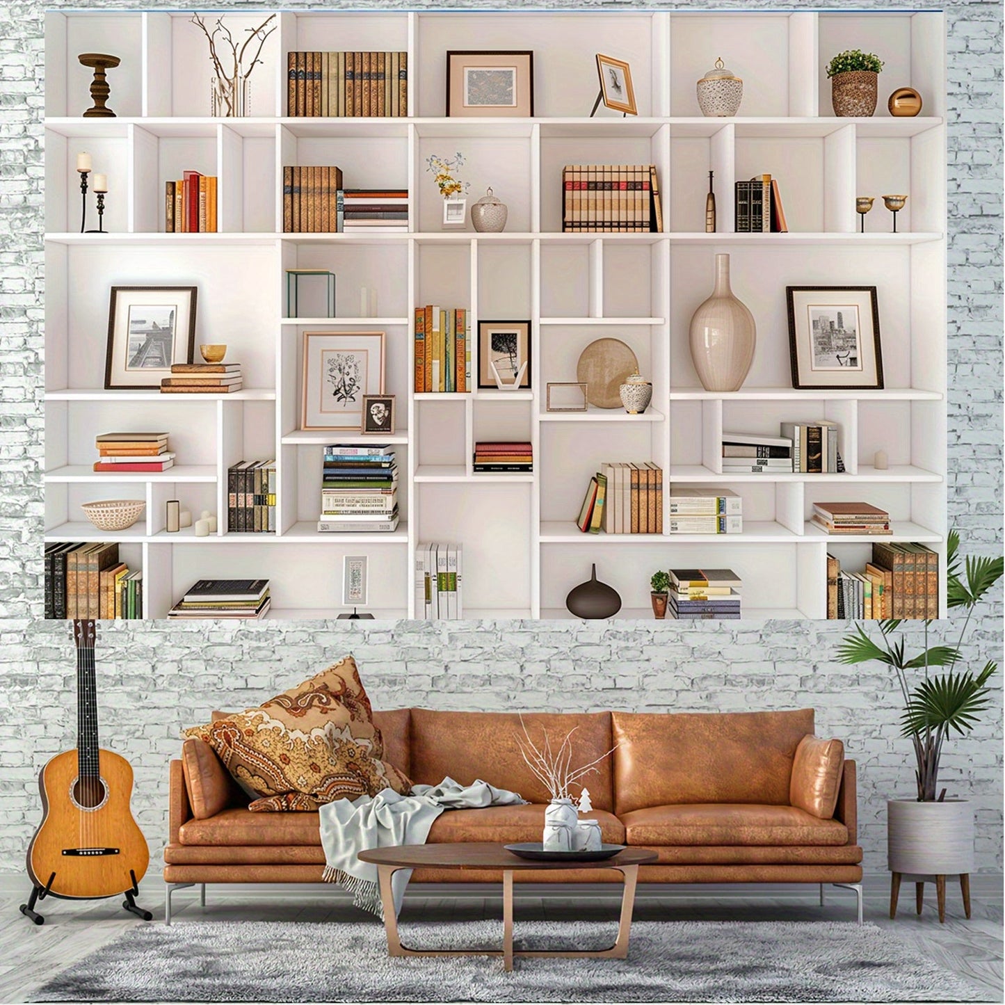 White Bookshelf Backdrop - Utilize for Office, Zoom Calls, Parties & Beyond - Made of Polyester, Requires No Power