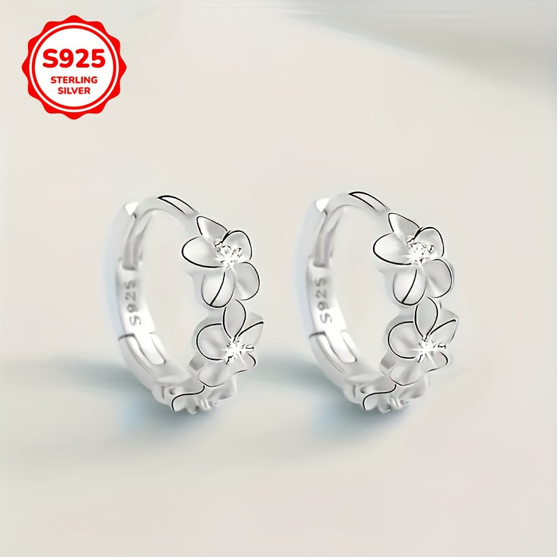 925 pure silvery hoop earrings with sweet flower design, ideal for daily wear, festivals, and gifts. Vintage Bohemian style.