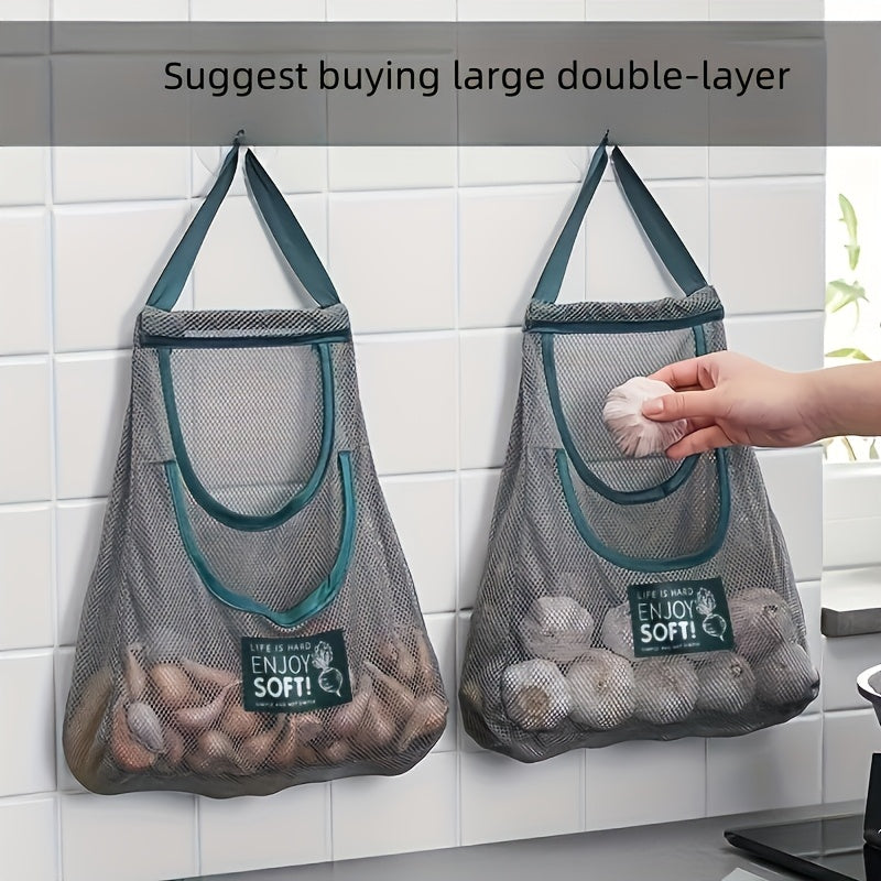 1 Kitchen Storage Bag for household use, perfect for storing vegetables and fruits. Can also be mounted on the wall for storing ginger and garlic.