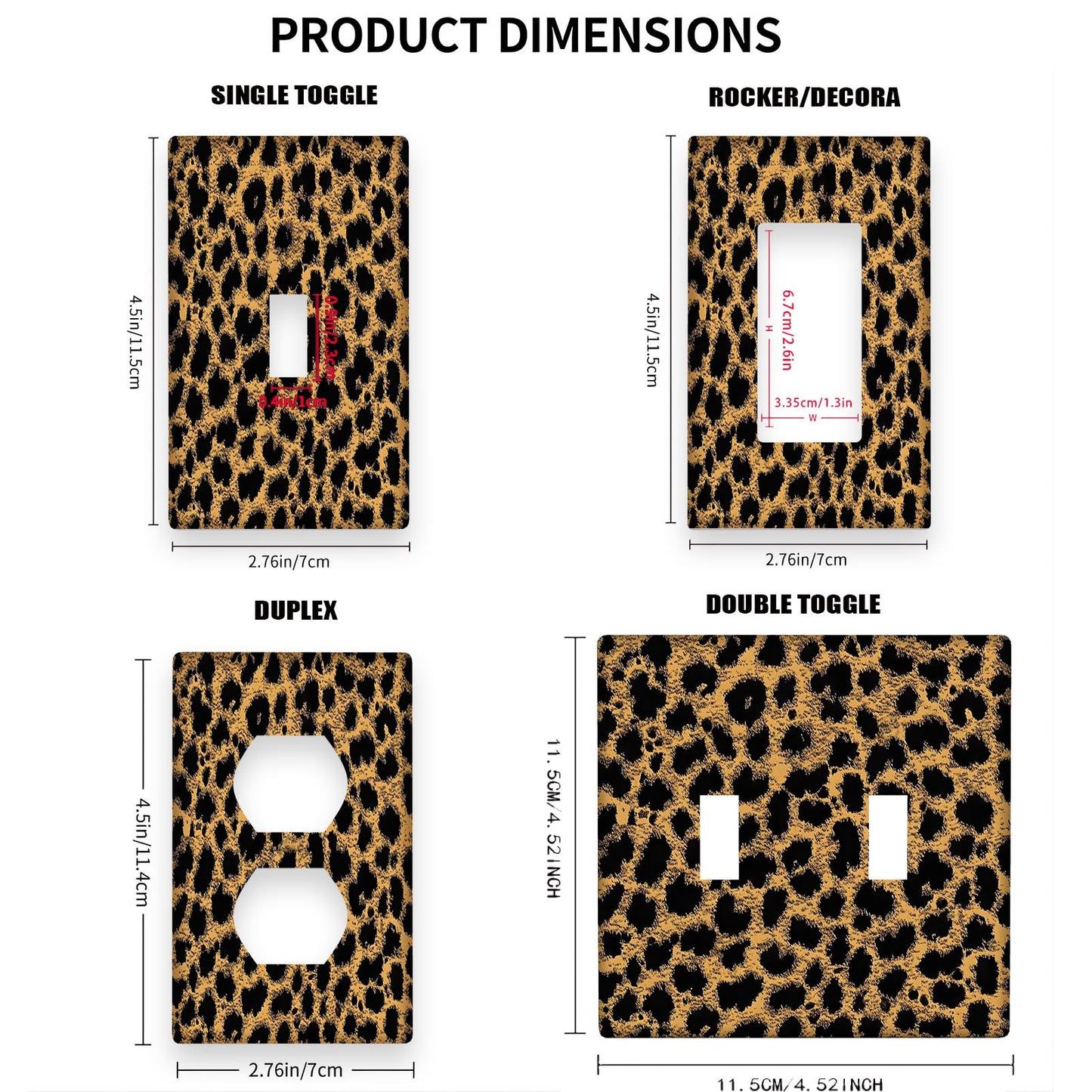 Leopard Print Unbreakable Thermoplastic Light Switch Cover for Indoor/Outdoor Use - Ideal for Bedroom, Kitchen, Bathroom Decor