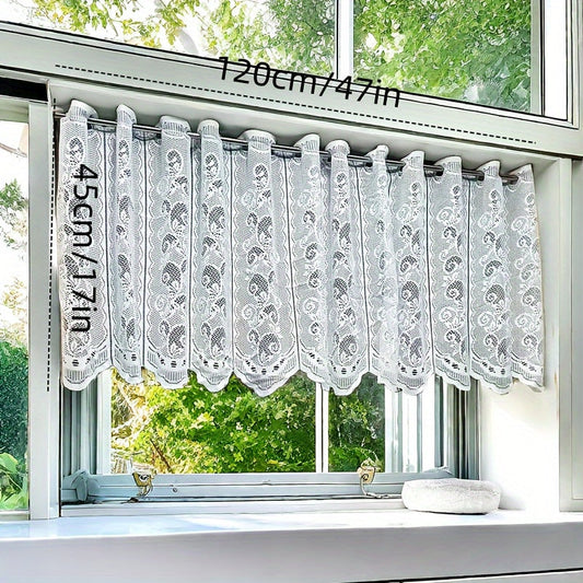 Country Style White Lace Half Curtain for Door or Window, perfect for Living Room, Dining Room or Kitchen Decoration. This gauze curtain adds a touch of rural charm and can also be used as a partition in the kitchen.