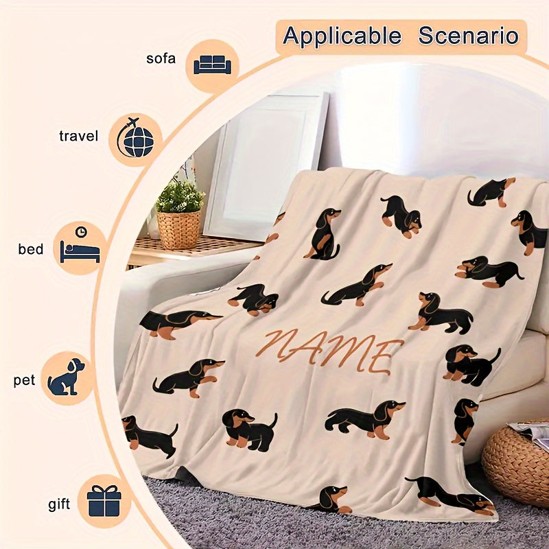 Personalized Dachshund Pattern Flannel Blanket - Custom Name, Perfect for Holidays, Birthdays, and More! Great for Outdoor Activities, Living Room Decor, and Office Pet Blanket. Ideal Gift for Best Friends!