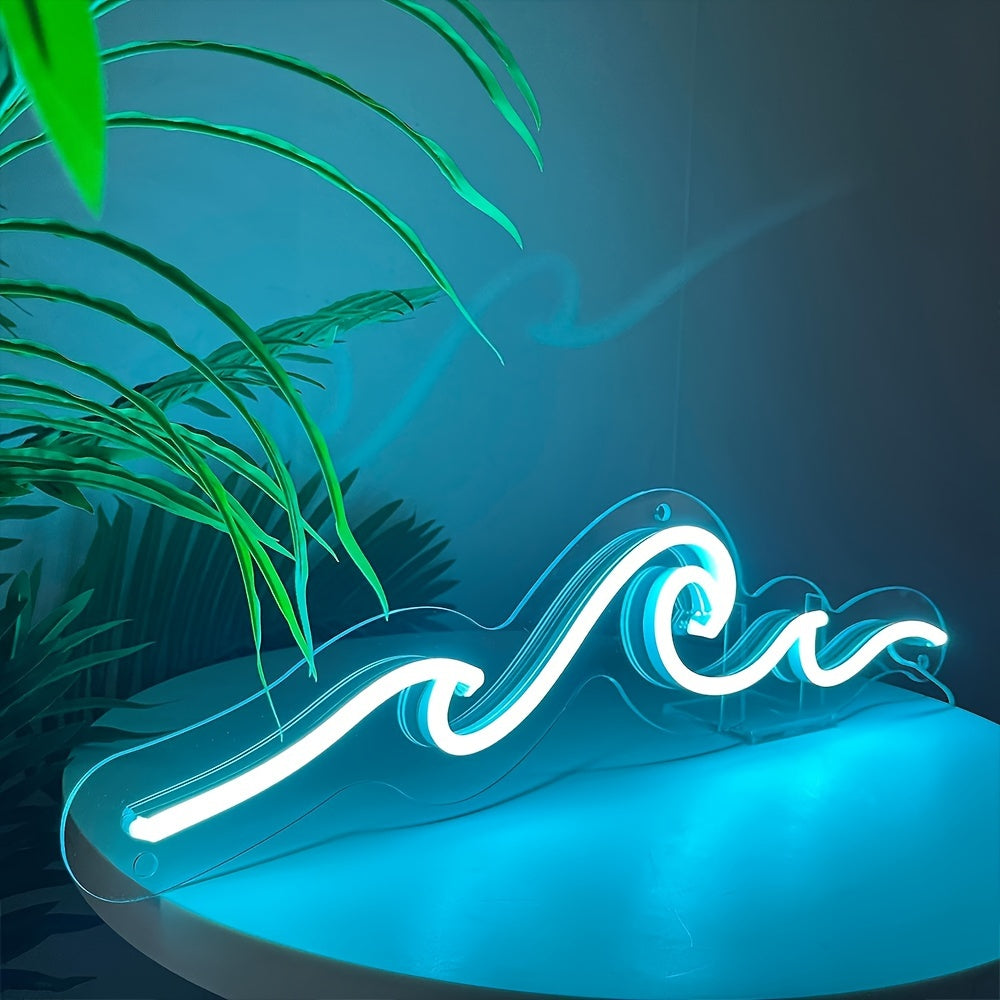 Get the Chu Jing Blue Wave Neon Sign for USB-powered adjustable brightness and button-controlled lighting in any room or as a perfect gift for Christmas or birthdays. Perfect for wall decor in living rooms, bedrooms, kitchens, game rooms, hotels, and