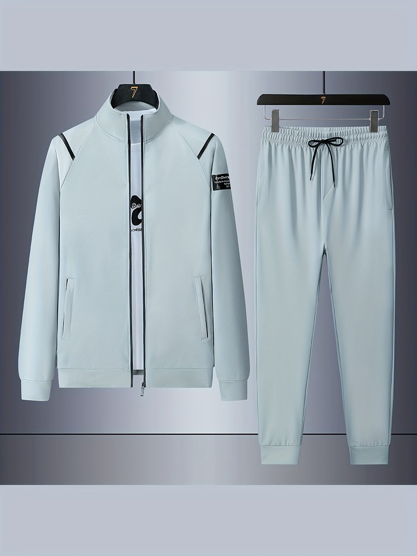 Men's Spring/Fall sports outfit set with full zip-up sweatshirt and drawstring sweatpants