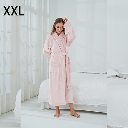 Thickened flannel bathrobe for autumn/winter, cozy unisex nightwear for home.