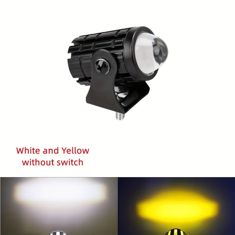 Dual-color LED mini driving lights for motorcycles and trucks, 500-800 lumens, hardwired and fits most models.