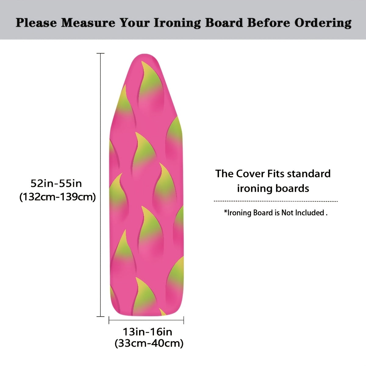 Give your ironing board a fresh look with the colorful Fruit Prints Ironing Board Cover & Pad. Featuring a thick padding, measuring 38.1x137.16 cm, and an elastic edge for a secure fit, this cover is also stain resistant and offers protective properties.