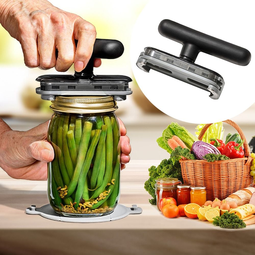 Adjustable manual jar opener for easy lid removal, suitable for various lid sizes. Effortless operation, no power needed. Perfect for home and parties.