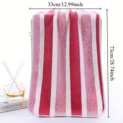 1 Set of Coral Fleece Bath Towels, 100% polyester, 239gsm, soft and absorbent with striped design and edging, perfect for face and body, including wash cloths.