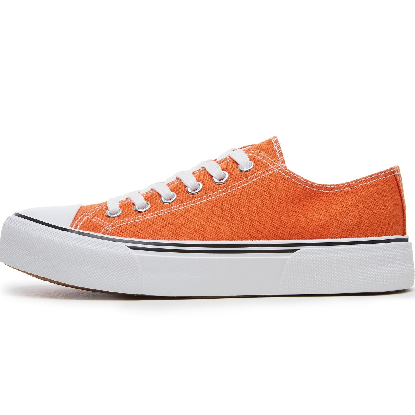 Women's casual canvas sneakers in solid color with plain toe, rubber lace-up design, machine washable fabric, and lightweight rubber sole. Suitable for all seasons.