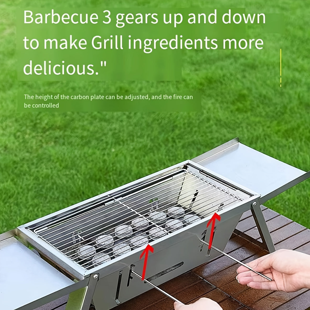 1 set of stainless steel outdoor charcoal grill, small folding carbon skewer stove for household use, also suitable for BBQ.