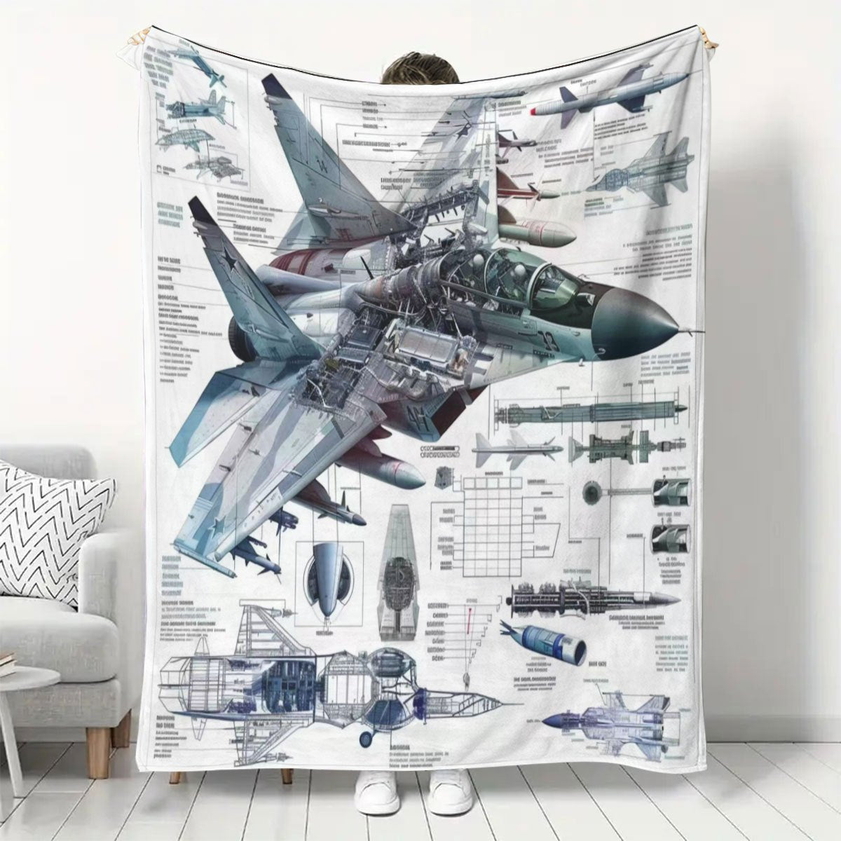 Stay cozy and warm with this military enthusiast fighter jet print flannel blanket. Made of 100% polyester, this blanket is perfect for all seasons and offers comfortable warmth. Featuring a digital print design, this blanket weighs between 200-250gsm