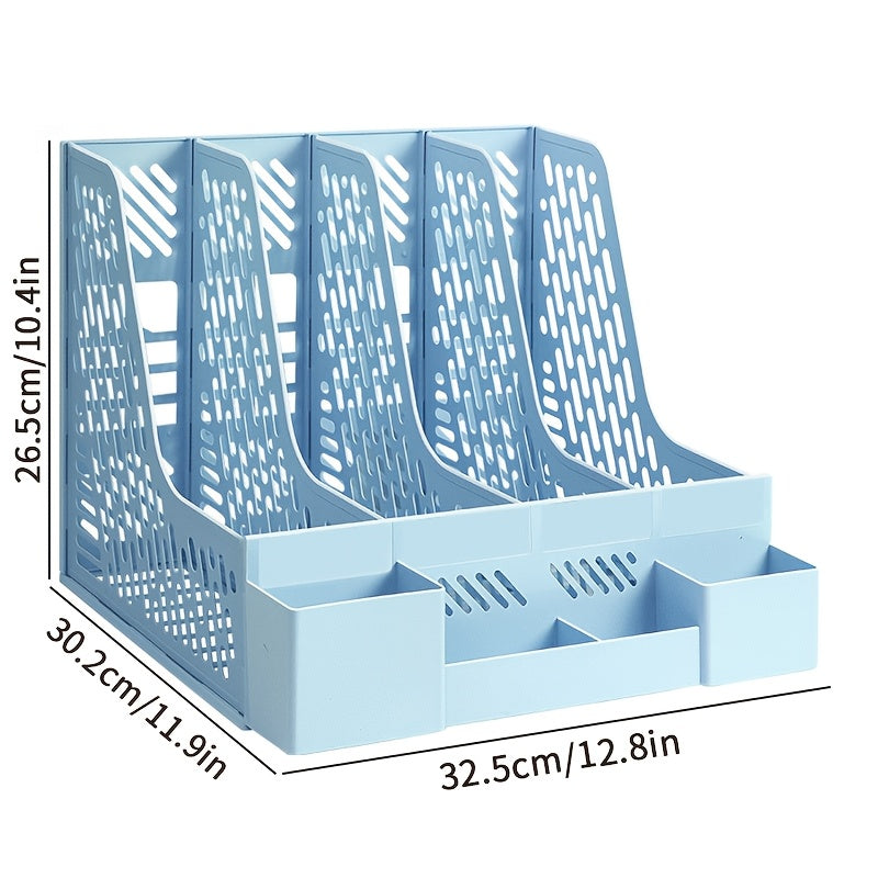 Desktop organizer with 4 compartments made of PP material, detachable for space-saving storage of office supplies and documents.