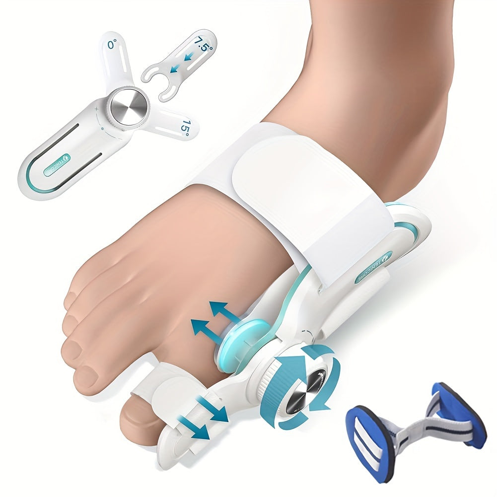 Tech Love Adjustable Corrector & Big Toe Straightener for Men and Women - Features 3 Angle Fixing Plates, Hammer Toe Brace, Hand-Washable, White & Blue Design, Functional Orthopedics.