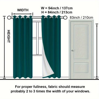 Suhuan Top Curtains, 2PC Set of 100% Blackout Insulation Soundproof Curtains with White Lining, Ideal for Bedroom, Office, Living Room, and Home Decor