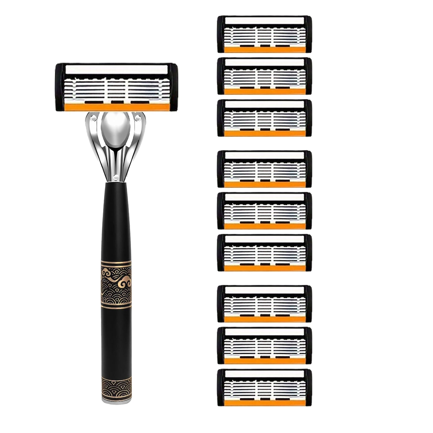 Men's premium stainless steel safety razor with ultra-sharp blades for smooth shaving and easy cleaning. Includes replacement blades for a close shave.