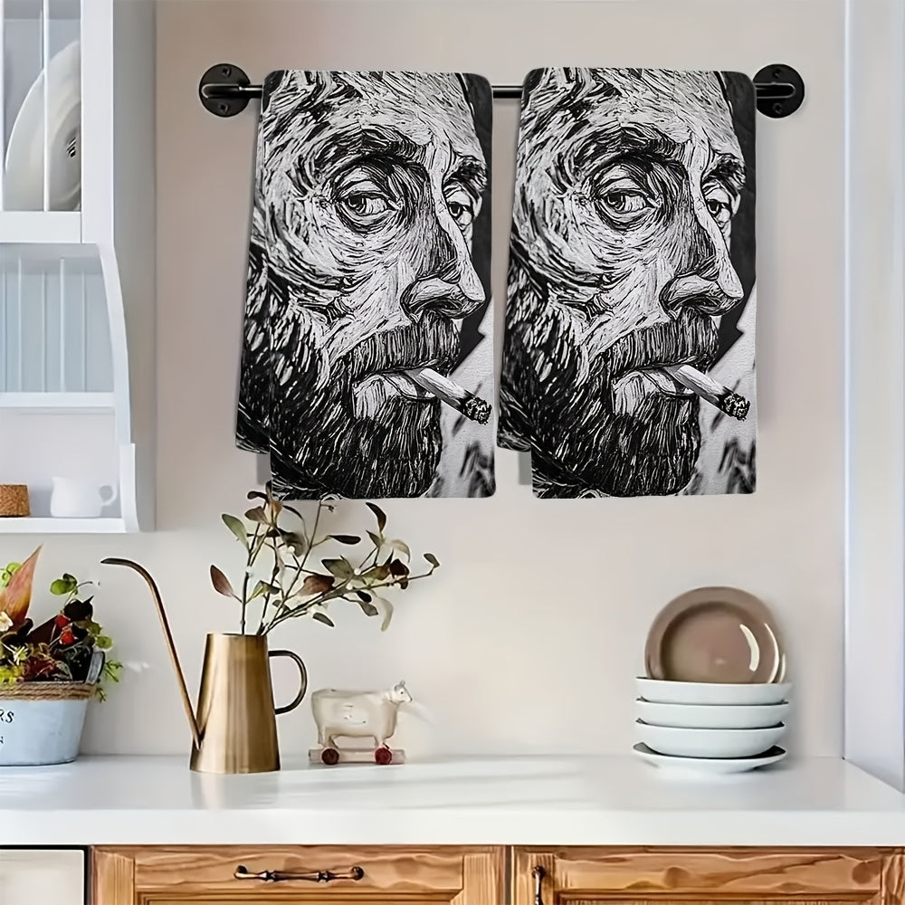 Set of 2 Vincent Van Gogh 'Skull With A Burning Cigarette' Kitchen Towels, Ultra Soft and Highly Absorbent, Perfect for Holiday Decor, Machine Washable, 16x24 Inch - Item number 2KYSYS1225337