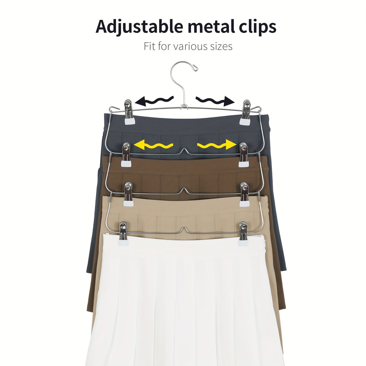 Set of 4 Skirt Hangers with 4 Layers - Made of Metal for Organizing Your Wardrobe Efficiently