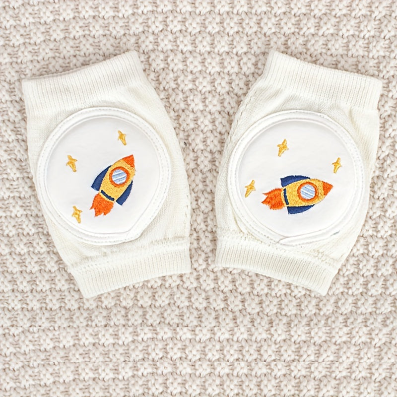 Knee pads with cartoon pattern, embroidered mesh protective pad for crawling, and elastic sponge elbow pads included.