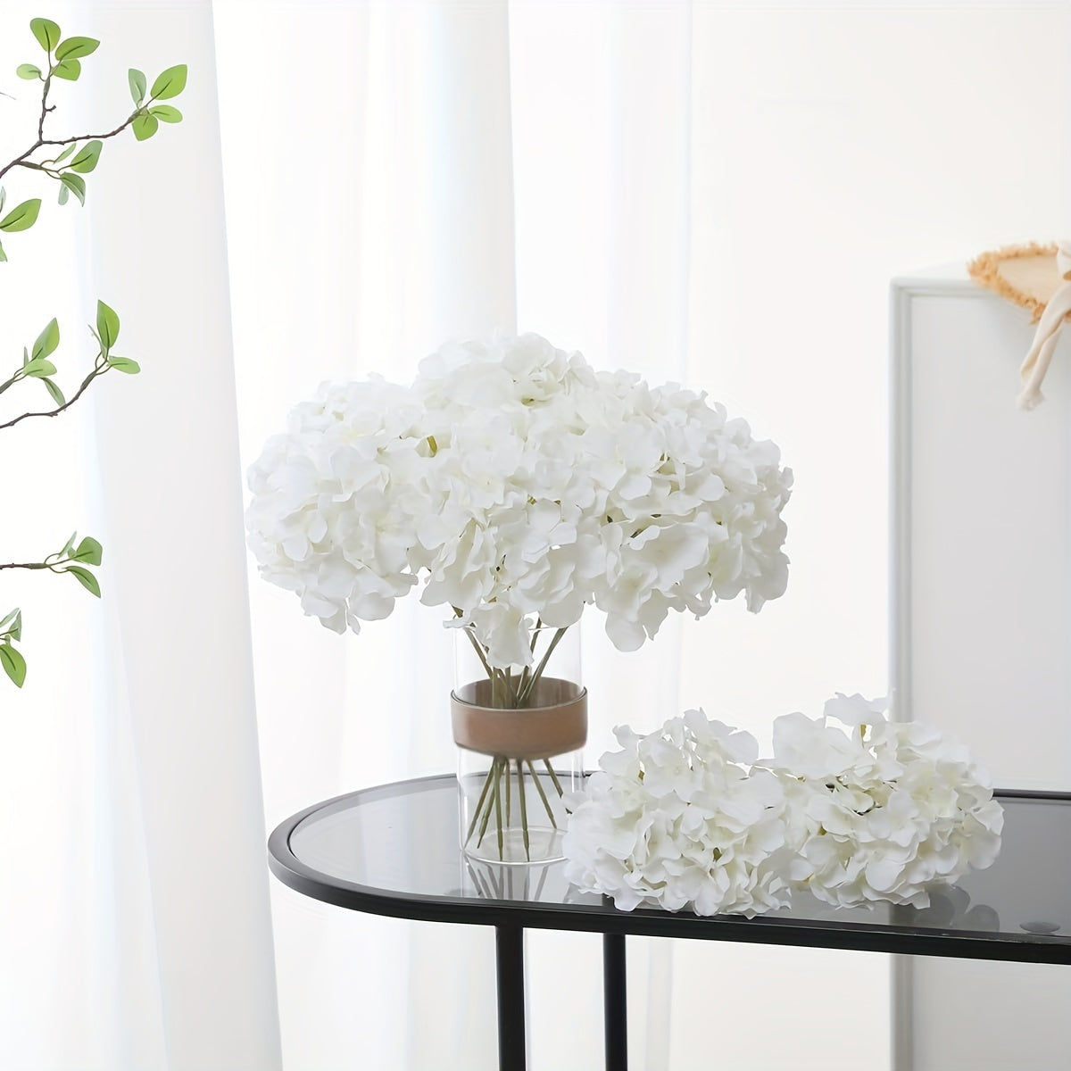 5 White Hydrangea Artificial Flowers with Stems - Great for Weddings, Holidays, Gardens | Versatile, No Container Needed, Suitable for Outdoor Use, Ideal for Christmas and Thanksgiving.