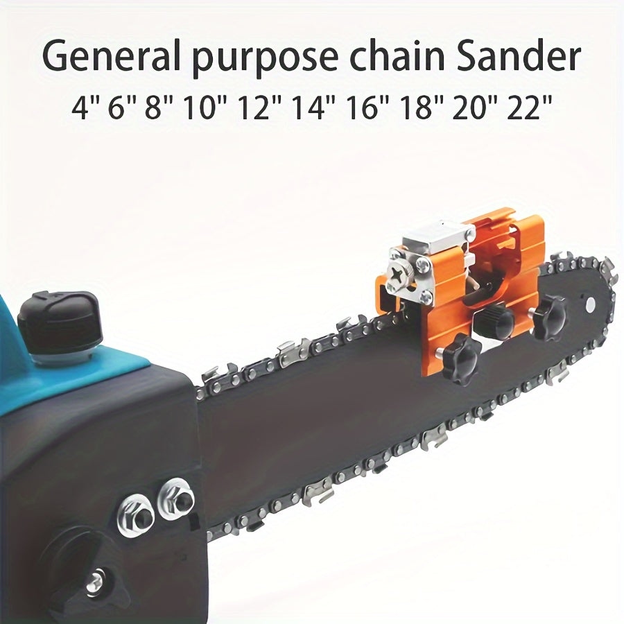 Portable chainsaw sharpener with 3 grinding stones, 2 nuts, and 1 wrench for manual sharpening in the field.