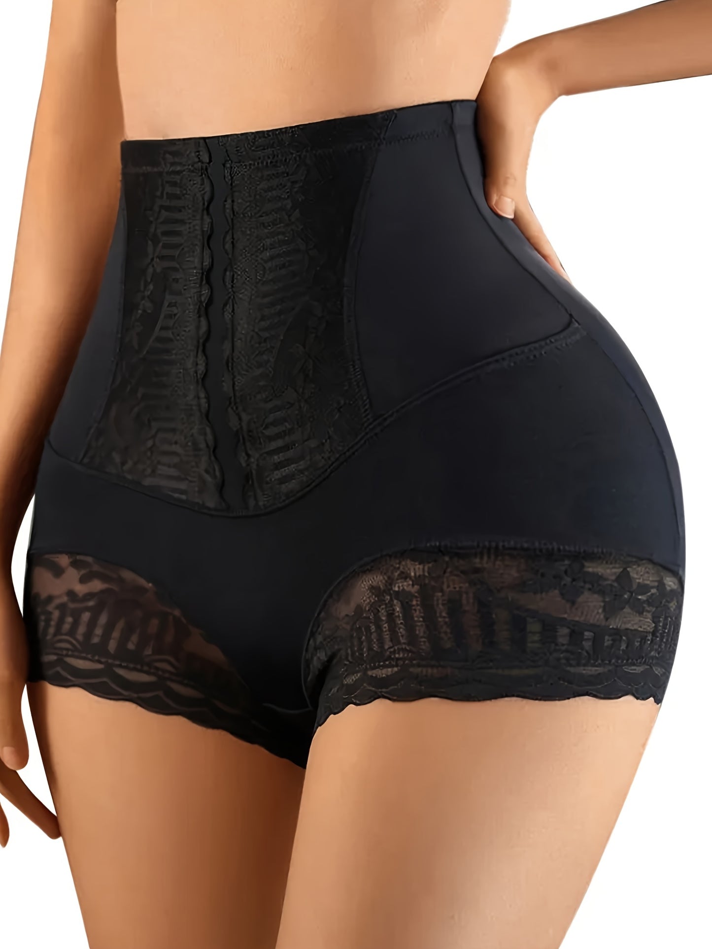 High-waist shapewear panties for women, ready for summer with invisible belly control and hip lift. Made of breathable nylon blend with lace detail.