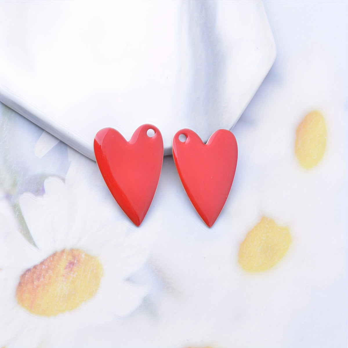 Six pieces of copper dual-sided enamel heart charms for creating DIY jewelry accessories, perfect for adding oil droplets with a non-fading design, ideal for a fashionable theme.