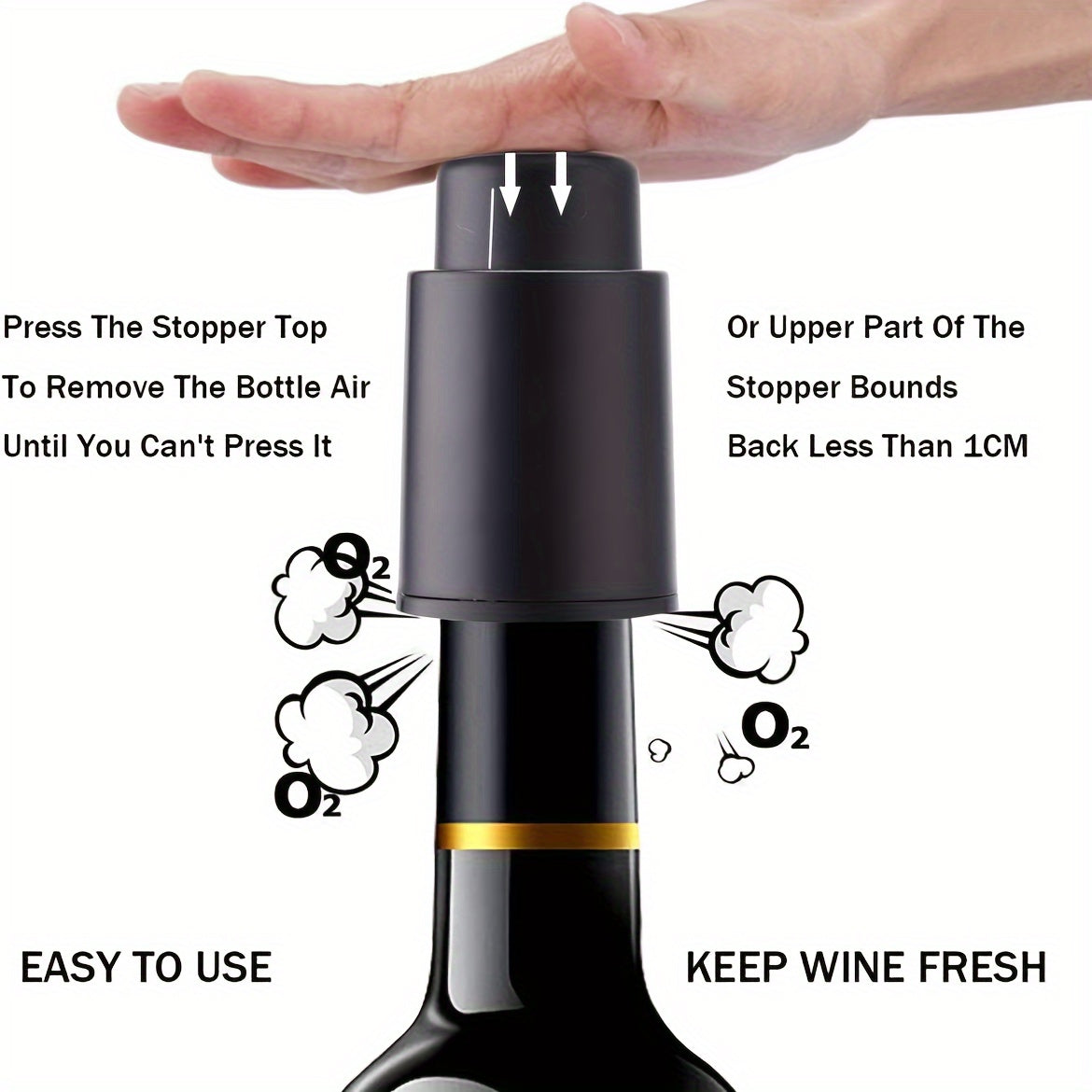 Polypropylene vacuum wine stopper preserves freshness by removing air with one press, keeping red wine bottles fresh and reusable.