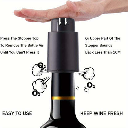 Polypropylene vacuum wine stopper preserves freshness by removing air with one press, keeping red wine bottles fresh and reusable.