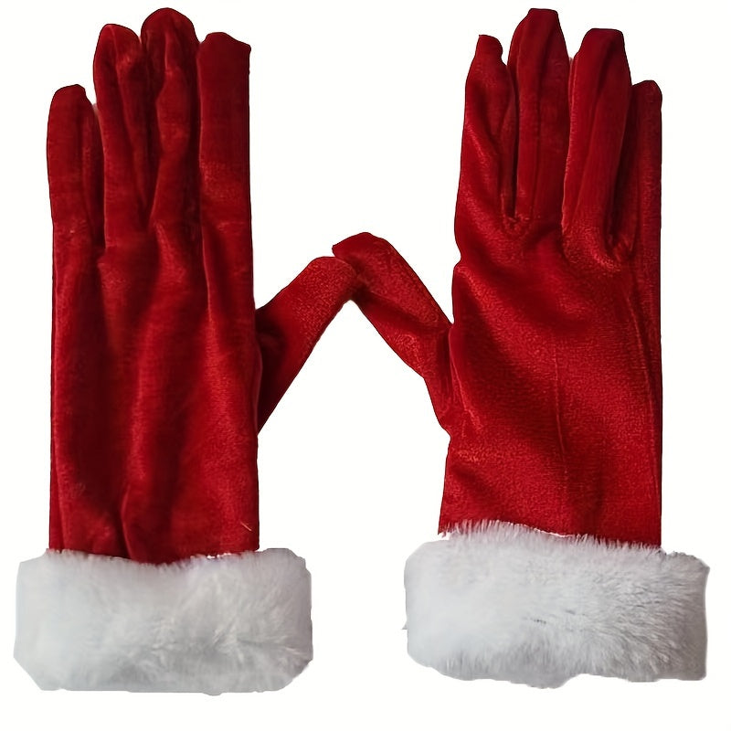 A set of holiday gloves in vibrant red velvet - perfect for adding a festive touch to your Christmas party outfit.