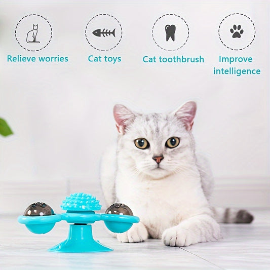 Fun rotating cat toy with windmill turntable design stimulates cat's vitality, enhances emotions, and offers interactive play for pets.