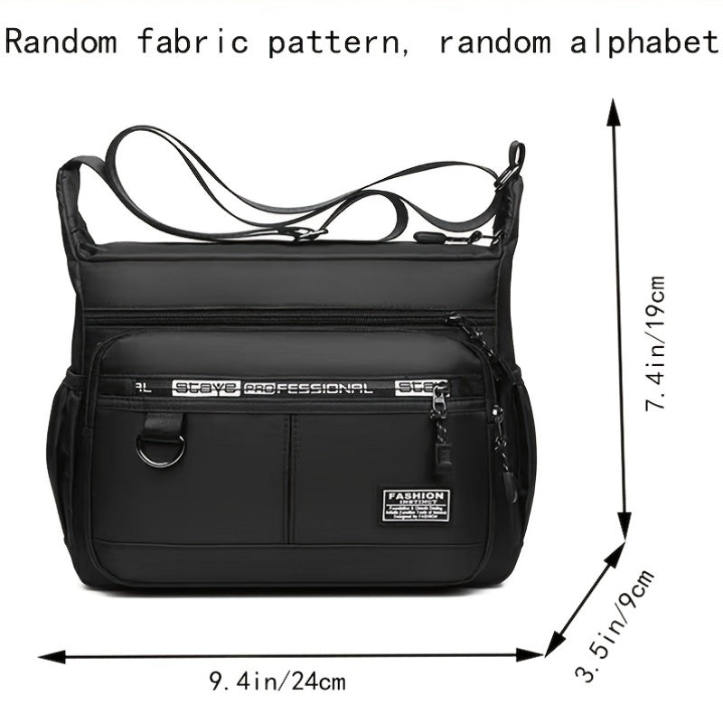 Men's casual nylon shoulder bag with large capacity, waterproof, wear-resistant material. Features multi-pockets, adjustable strap, and ideal for daily commute.