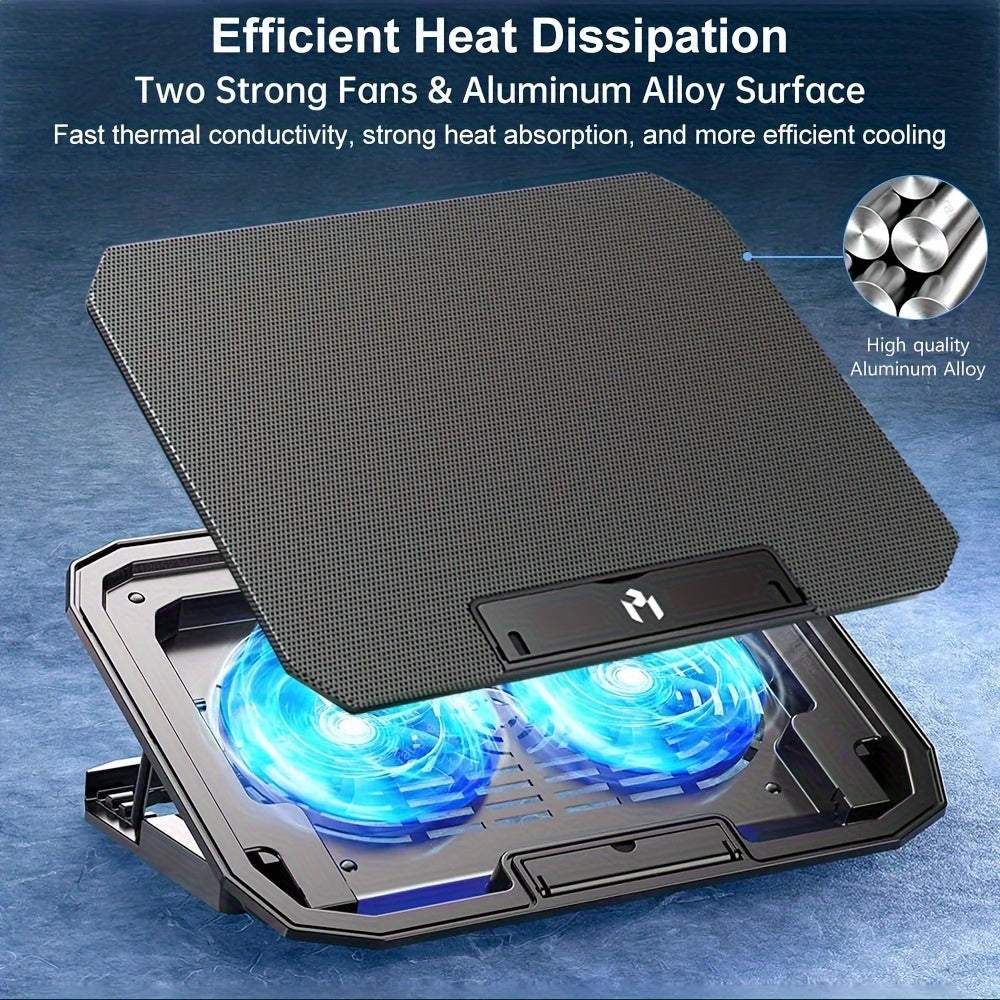 Nuoxi 2-Fan Laptop Cooling Pad, USB Powered, 36V Max Voltage, Quiet Gaming Cooler, Universal Laptop Stand