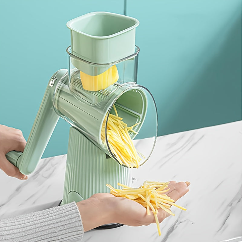 Rotary Cheese Grater with Handle - 5 Blades, Strong Suction Base, Mandoline Slicer, Vegetable Grater, Bonus Blade Storage - Perfect for Kitchen Use