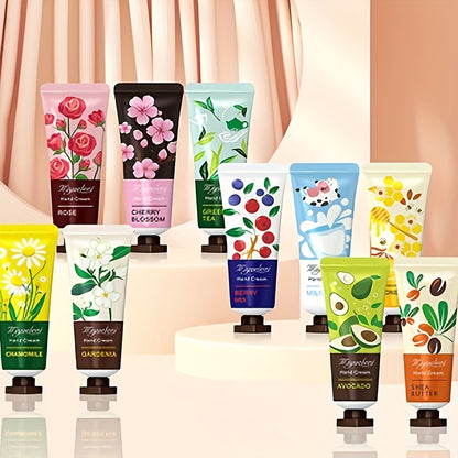 Floral & Fruity Hand Cream Gift Set - 10pcs, Moisturizing Formula with Vitamin E & Glycerin for Dry Hands - Ideal for Women and Girls