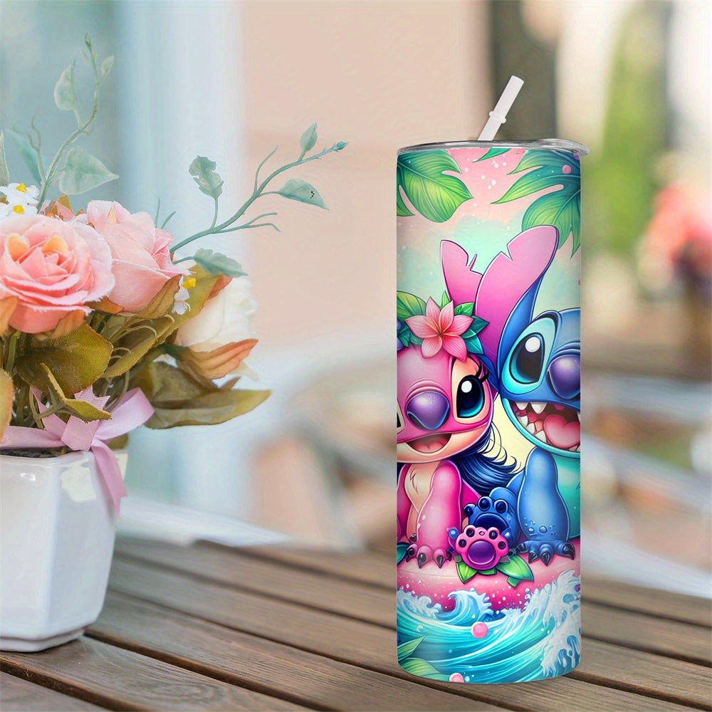 Personalized cartoon character stainless steel tumbler with leak proof lid and straw. BPA free. Hand wash only. Thermal insulation for hot and cold drinks. Great gift for various occasions. Suitable for climbing and sports. 1pc.