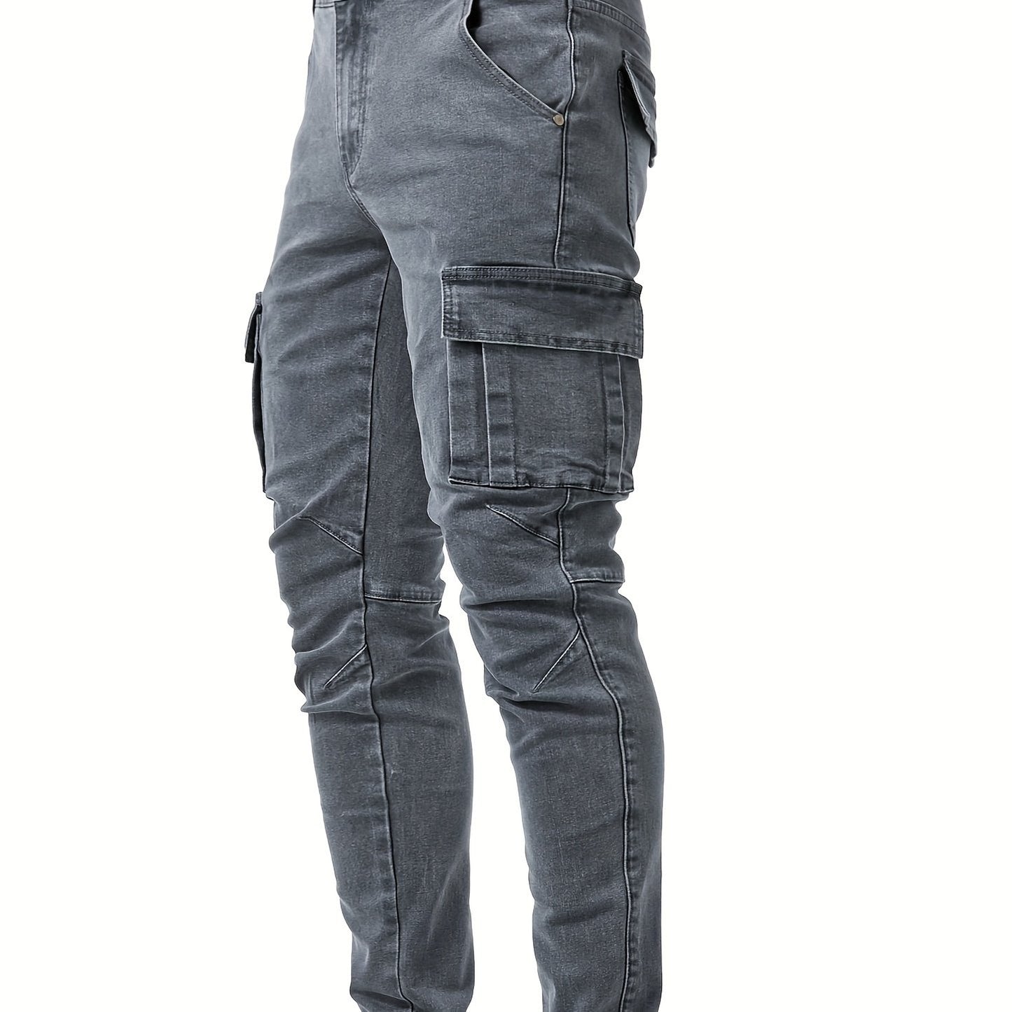 Men's high-stretch denim pants with multiple pockets, suitable for all seasons outdoor activities.