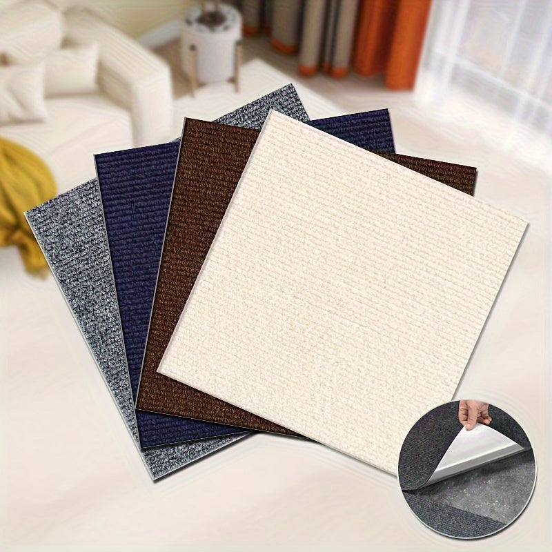 Pack of 10 Self-Adhesive Carpet Tiles for Easy Installation - Non-Slip and Durable, Ideal for Living Room, Bedroom, and Office Use. Leaves No Residue and Recommended for Dry Cleaning Only.