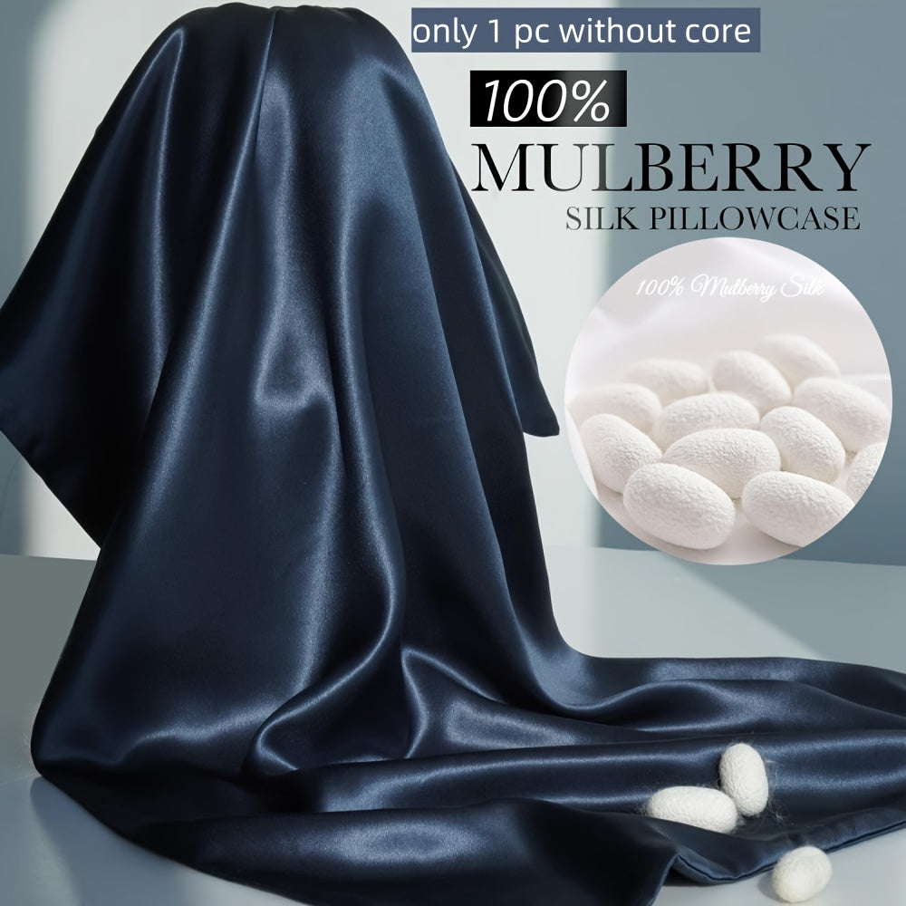 This luxurious navy blue 100% mulberry silk pillowcase features a 19mm silk construction and double-sided design. It is gentle on hair and skin, with a hidden zipper for easy removal. Makes a perfect gift for women, men, and family members. (Pillow core