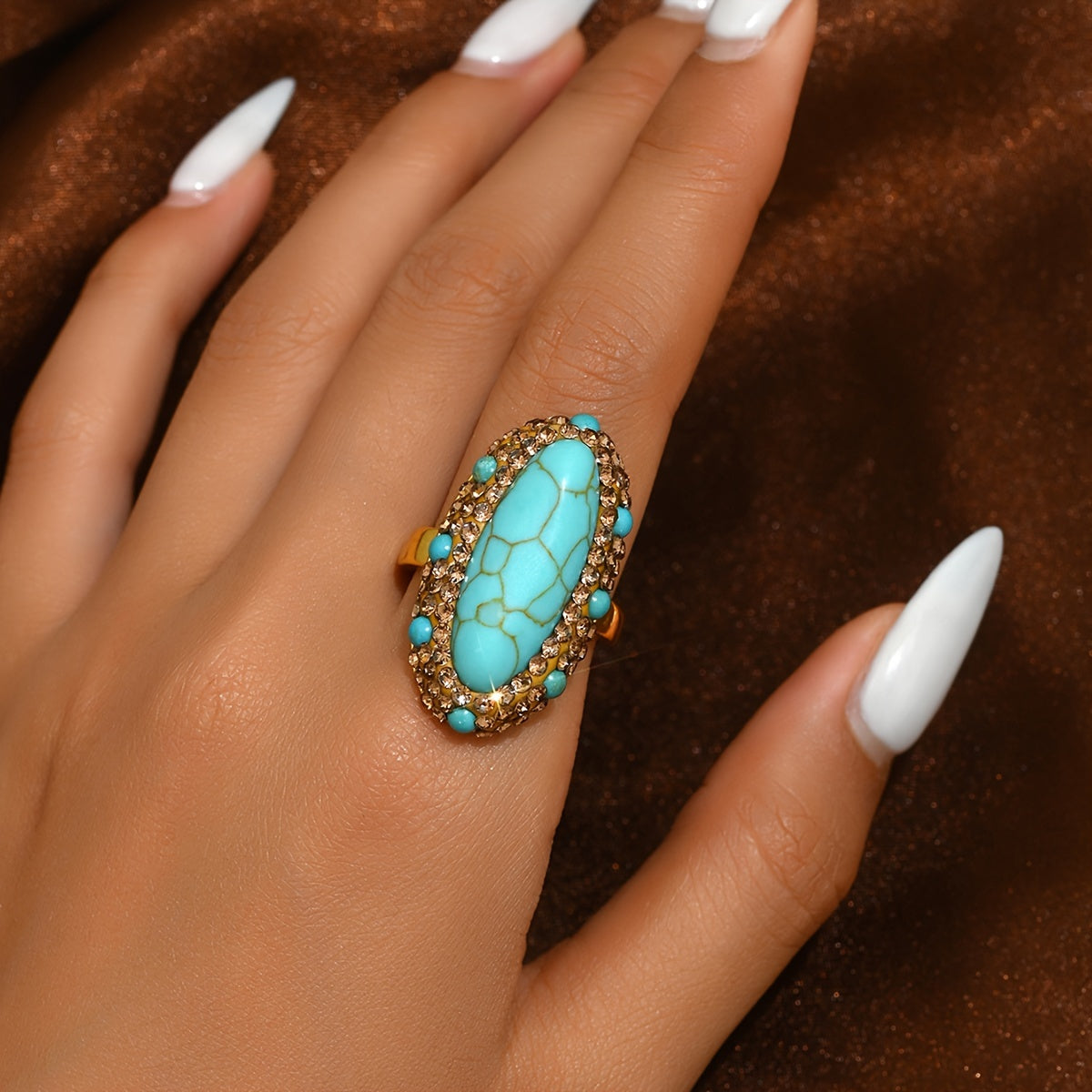 Vintage-inspired Boho-Chic Turquoise Statement Ring brings luxury and style to your daily wardrobe and special occasions. A perfect gift for Thanksgiving.