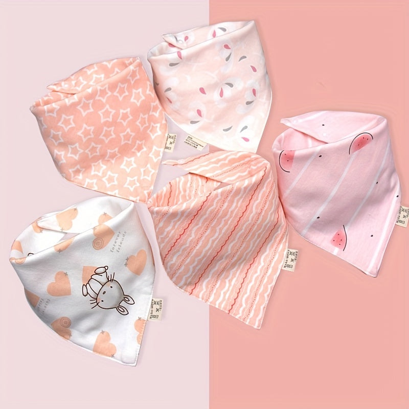 Set of 5 Triangle Bibs crafted from 100% Cotton, featuring Double-Layers with Snap closures, ideal as Mouth Covers for Spring and Autumn seasons.