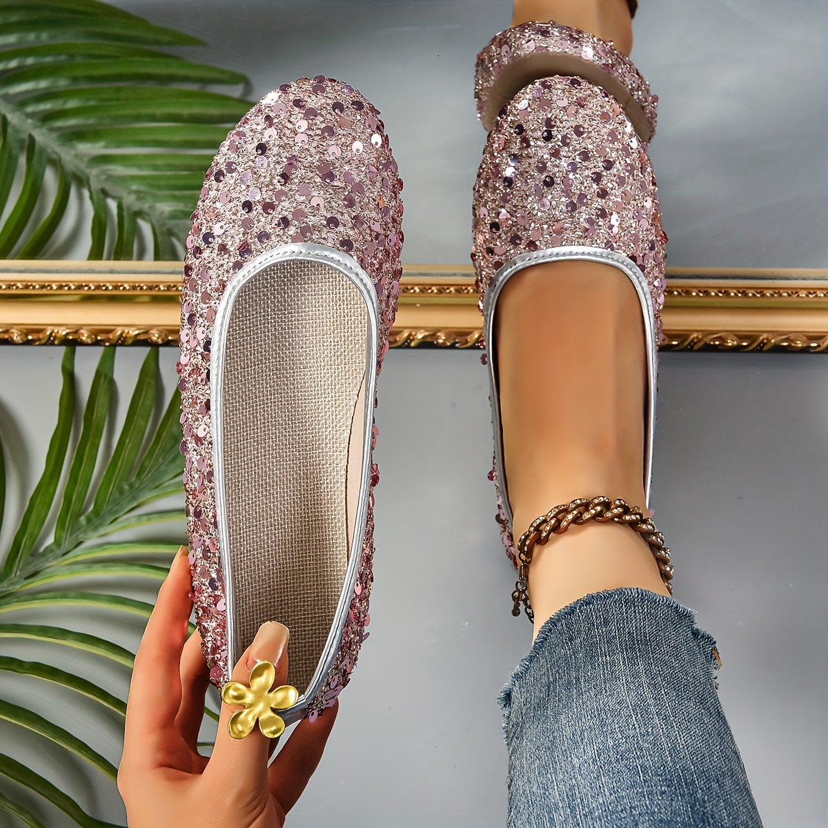 Women's new silver glitter flats