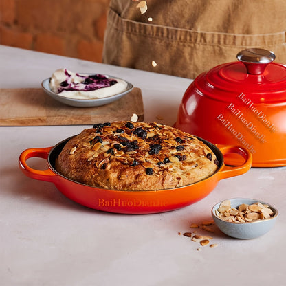 This BaiHuoDian Self-Basting Enamel Cast Iron Loaf Pan with Lid is a versatile 22.86 cm Round Dutch Oven that is Non-Toxic, Teflon & BPA Free. It provides Scratch Protection and is Oven Safe up to 500°F, making it ideal for baking homemade bread and