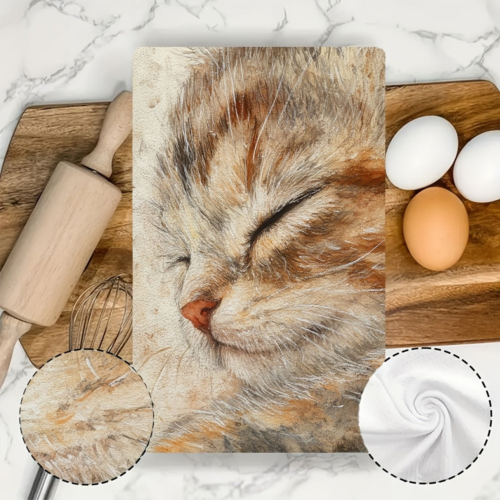 Set of two incredibly plush kitchen towels featuring an adorable kitten fur print - These towels are super absorbent, conveniently machine washable, and perfect for drying dishes or hands. The 40.64x60.96 cm size makes them ideal for any kitchen, while