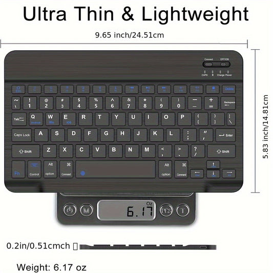 JEPHNY SlimKeys Wireless Keyboard - Ultra-Slim, Rechargeable, Portable Keyboard with Function Keys, USB-C Charging, Compatible with Android, Windows, Samsung Galaxy Tab, iPad Pro/Air/Mini -