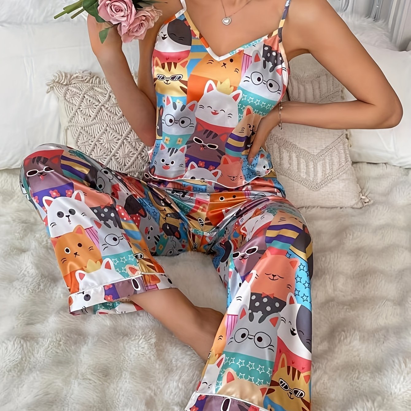 Colorful cartoon suspender pants cover.