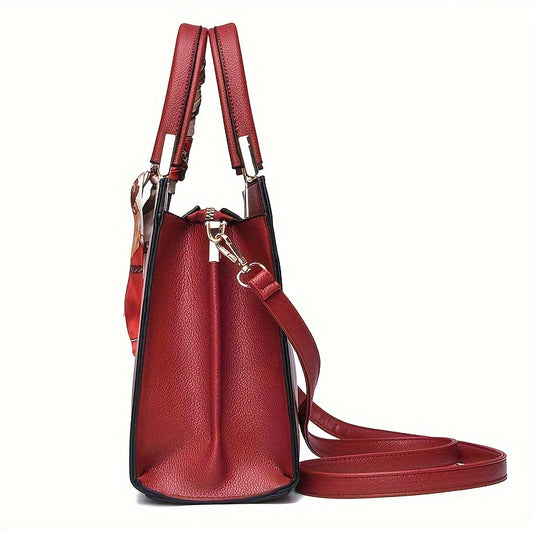 Stylish red handbag for women with large capacity, zipper closure, polyester lining, edge paint detail; ideal for Mother's Day and Easter.